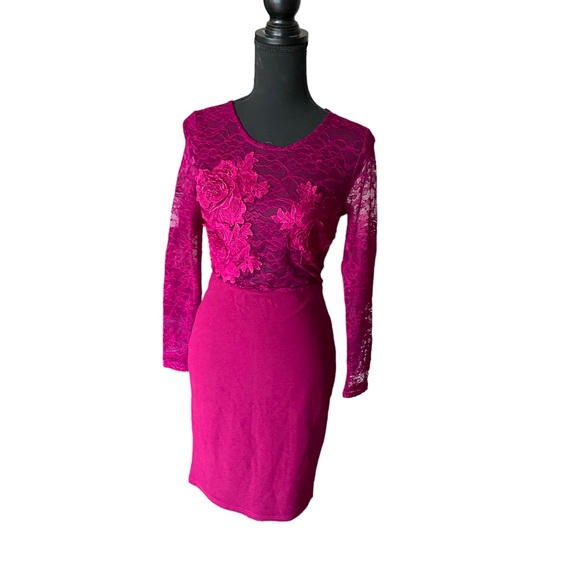 Vintage Charlotte Russe Amaranth Magenta Lace Pencil Dress - Picture 1 of 14